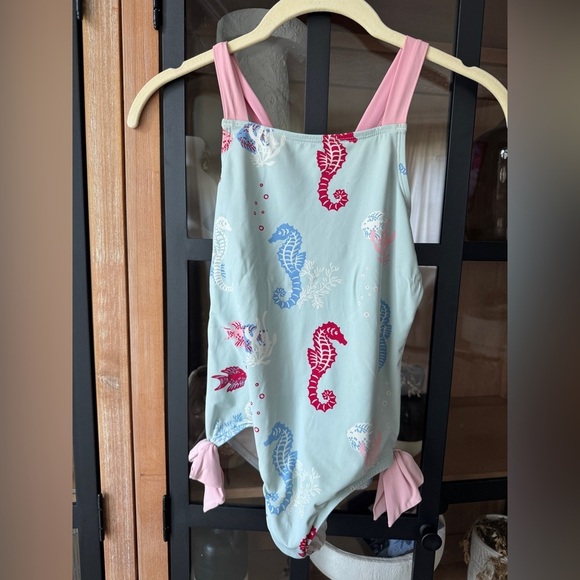 TBBC One Piece swimsuit girls laguna beach seahorse bows print criss cross - Picture 3 of 10